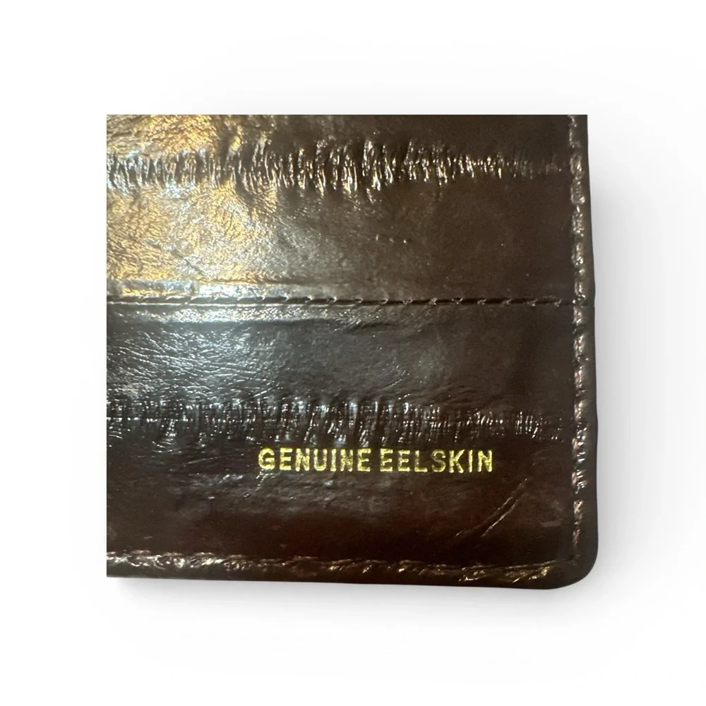 Genuine Eel Skin Vintage Men’s Brown Bi Fold Wallet Luxury Exotic Card Holder